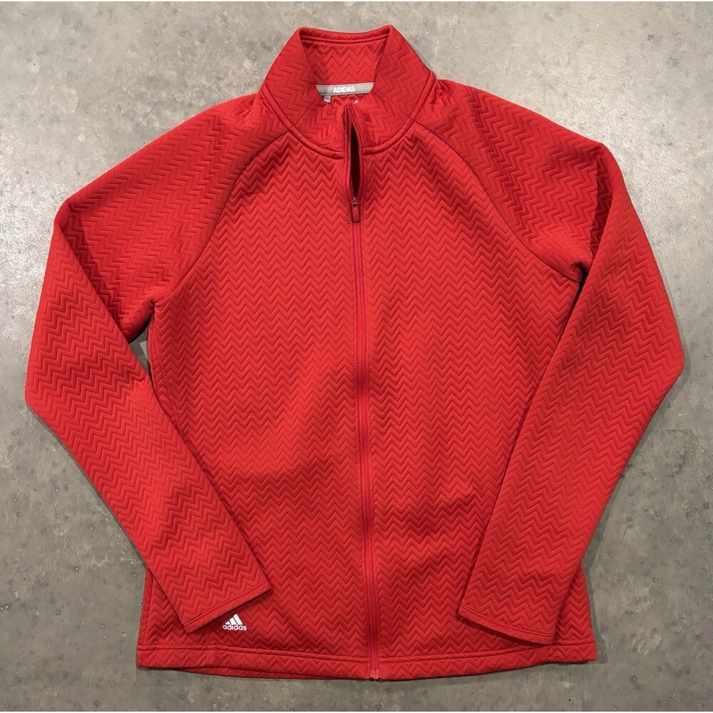 Adidas Textured Full-Zip Jacket Red Women’s Medium Thumb Holes
